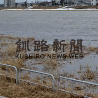 新釧路川水位上昇、依然洪水注意報発令　１０日からの大雨影響(2020-03-14)