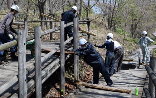 湿原展望台の木道修繕(2021-05-26)