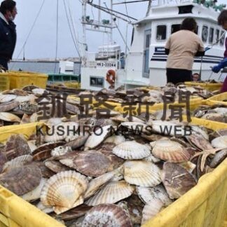 ホタテ漁解禁初水揚げ　大サイズ、前年上回る高値　根室漁協(2022-04-02)