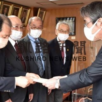 大楽毛地区連町がウクライナに救援金　市長に手渡す(2022-04-26)