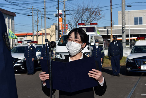飲酒運転根絶誓い中標津署で出動式 冬の交通安全運動(2022-11-17)