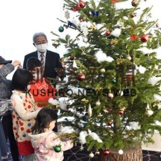 近藤林業トドマツ寄贈、中央図書館にツリー設置(2022-12-04)