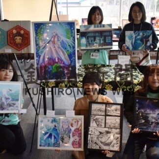 イラストで川湯温泉盛り上げ、ホテルや駅に作品展示(2023-04-23)