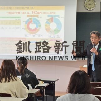 財政状況や予算編成説明　釧路短大で蝦名市長講話(2023-05-17)