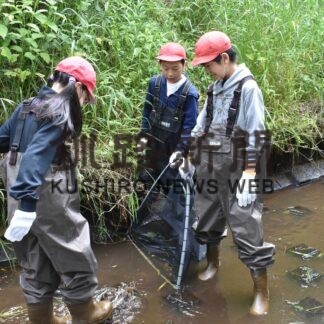 児童ら魚類や水質調査　町内排水路周辺、釧路開建が別海中央小と協働で【別海】(2023-07-16)