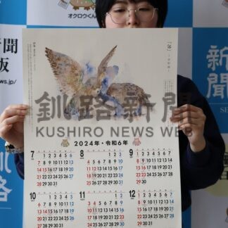 釧新カレンダー完成　伊東さんのフクロウ親子水彩画【釧路市】(2024-05-19)